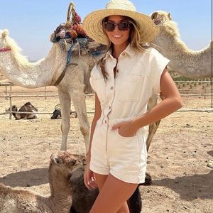 Zara Cream Colored Denim Romper